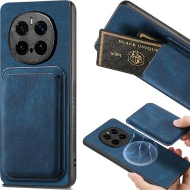 Imagem de Ephoou Capa magnética para Honor Magic 7 com compartimento destacável para cartão de crédito, capa ultrafina resistente a arranhões de couro PU para Honor Magic7. TCK-azul retrô