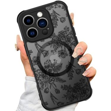 Imagem de SEXYMOM Capa magnética para iPhone 16 Pro com protetores de tela de privacidade X2 - Compatível com carregamento sem fio, lindo design floral para mulheres e meninas, capa de telefone fosca