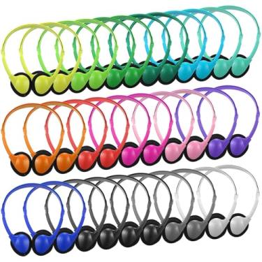 Imagem de Konohan Pacote com 32 fones de ouvido em massa para estudantes ajustáveis com conector de 3,5 mm para adultos (multicoloridos)