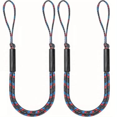 Imagem de 2 peças de linhas de doca elástica para barco, corda de amarração de 1,4 m para ancoragem se estende até 1,8 m, linha de amarração acessórios de barco cordas de ancoragem laços de doca PWC para barcos