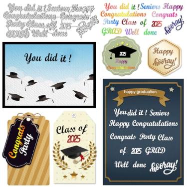 Imagem de Estivaux Cortes de matriz de palavras de formatura para fazer cartões, letras de graduação de parabéns, matrizes de corte de matrizes, certificado de graduação, estêncis, molde de gravação em relevo para álbuns de scrapbooking, faça você mesmo, suprimentos de artesanato