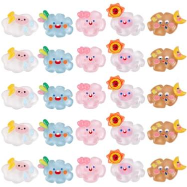 Imagem de SUNNYCLUE 40 peças, 5 estilos, cabochão de nuvem, flatback, berloques de resina a granel azul, branco, rosa, marrom, desenho animado, nuvens, lua, sol, scrapbook, cabochão para artesanato faça joias,