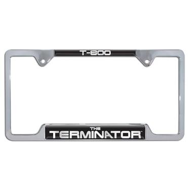 Imagem de Elektroplate Oficialmente licenciado - Terminator T-800 Moldura de placa de carro cromado brilhante com cantos abertos. Suporte de etiqueta de carro de terror de metal premium à prova de intempéries
