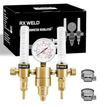 Imagem de RX WELD Medidor de fluxo regulador de argônio de saída dupla Mig Tig 0-60CFH CGA580 Entrada 5/"8 UNF-18RH Outlet