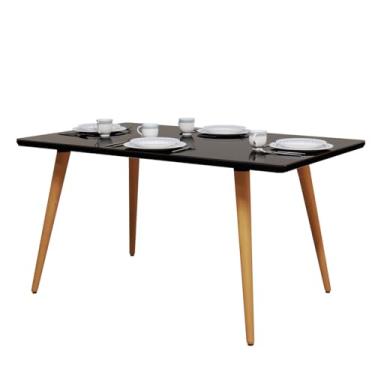 Imagem de Mesa de Jantar Retangular 120x80 Com Tampo em Mdf com Vidro Moderna para Sala de Estar e Cozinha Pés Palito (Preto)