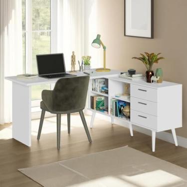 Imagem de Escrivaninha Mesa de Estudos De Canto 3 Gavetas Branco Lisboa Madesa