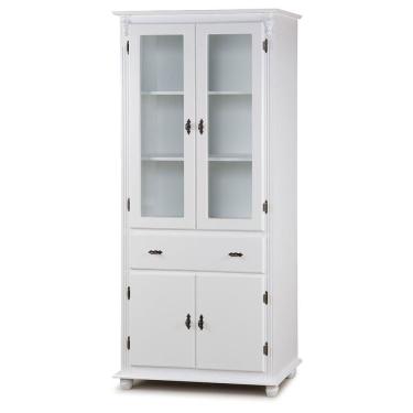 Imagem de Cristaleira Lateral com Portas de Vidro com Gavetas Branca