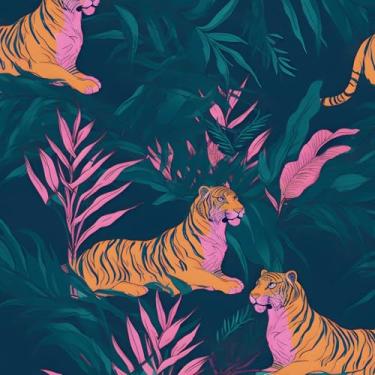 Imagem de BOKEBEVE Papel de parede tigre descasque e cole selva tropical papel de parede vintage amigável para locatário papel de parede para gaveta quarto banheiro removível 43 x 496,5 cm