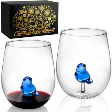 Imagem de Taça de vinho sem haste para decoração de peixe-boi 3D, conjunto de 2 copos soprados à mão, presente fofo de dia das mães, taças de vinho exclusivas com tema náutico, presentes de peixe-boi para