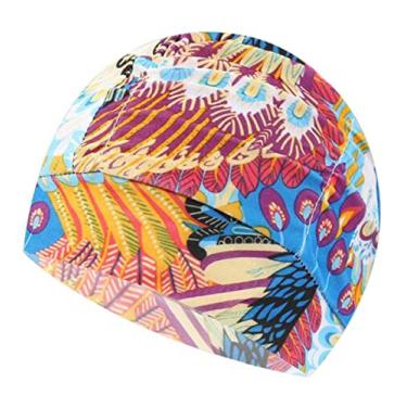 Imagem de Ewanda store Touca de natação colorida plissada de tecido de nylon grande touca de banho de primavera quente para adultos homens mulheres cabelo longo (cor de flor brilhante)