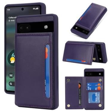 Imagem de iCoverCase Capa compatível com Google Pixel 6a com suporte para cartão, capa carteira de telefone para mulheres e homens [bloqueio RFID] capa carteira protetora de couro PU para Pixel 6a (roxo escuro)