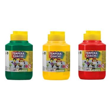 Imagem de Kit 3 TEMPERA GUACHE Acrilex - 250ml - VERDE AMARELO VERMELHO - 020255