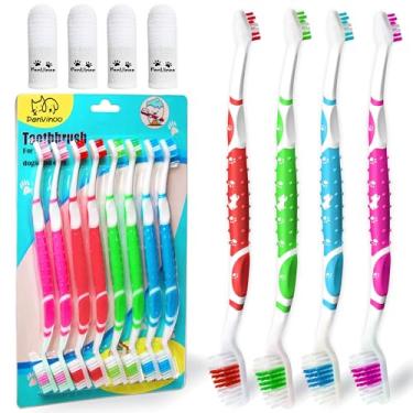 Imagem de PenVinoo Escova de dentes para cães, escova de dentes de dedo para cães pequenos a grandes, gatos, cerdas macias, cabeça dupla antiderrapante
