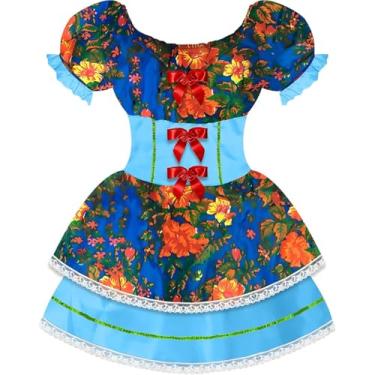 Imagem de Vestido Festa Junina Luxo Feminino Adulto Floral Ciganinha Acinturado (AZUL TURQUESA, P 38-40)
