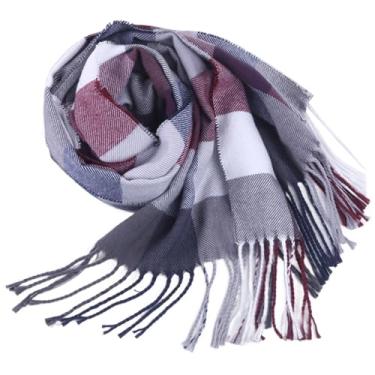Imagem de Cachecol para mulheres, cachecol xadrez de 188 x 35 cm com franja, cachecol de inverno de poliéster, cachecol de combinação fácil para ambientes internos e externos, presentes para mulheres, cachecol
