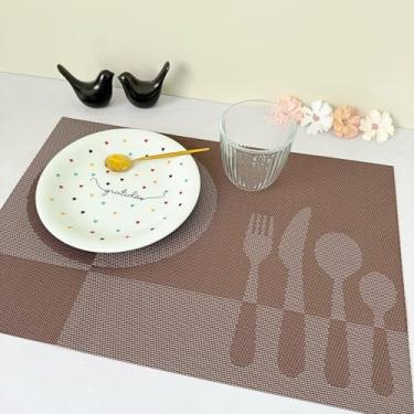 Imagem de Kit 4 Lugar Jogo Americano Retangular Mesa Posta Jantar Cozinha Sousplat Descanso De Prato Decorativo(Colherzinha Marrom)
