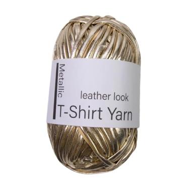 Imagem de Vaveren Fio de camiseta metálica, fio de tecido brilhante, 43.7yd de fio de brilho suave, fios de tricô para crochê diy, almofada, Ouro Champanhe