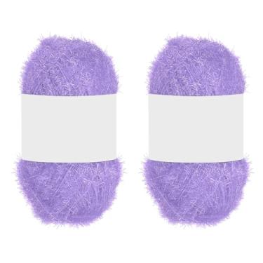 Imagem de PATIKIL 2 novelos de 100 metros, fio de poliéster brilhante Scrubbie fio de coração vermelho brilhante vidro para panos de prato crochê cobertor de tricô tapete suéter cachecol chapéu, roxo