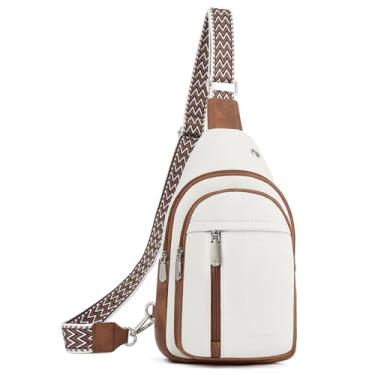 Imagem de BOSTANTEN Bolsa tiracolo tiracolo moderna de couro com alça de guitarra ajustável para viagens, Bege, Large, Bolsa tiracolo moderna