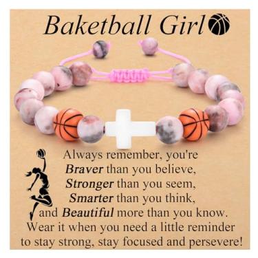 Imagem de OAVOOK Presentes de basquete para meninas, pulseiras de basquete, presentes de equipe para filha, neta, treinadora, amiga, presente de aniversário/Natal/formatura, Basketball Gift, Sem metal, Sem