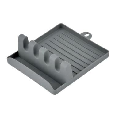 Imagem de Descanso de Talheres e Tampa de Panela em Plástico - Ideal para Organização na Cozinha com Bandeja Coletora (Cinza)