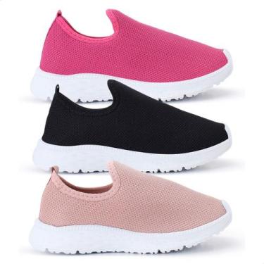 Imagem de Kit Combo 3 Tênis Infantil Meia Feminino Calce Fácil Casual Escolar - 