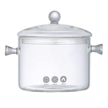 Imagem de Panela de vidro transparente, panela de sopa, panela transparente aquecida, panela de micro-ondas com tampa, para macarrão, sopa, leite, máquina de lavar louça, 2 estilos, 2 cores (transparente a 1,5