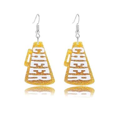 Imagem de Brincos com pingente de torcida com glitter, roxo, design de megafone de líder de torcida, Large, Liga de aço, Sem pedra preciosa