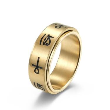 Imagem de Meilord Anel giratório com cruz Ankh Olho de Hórus, motociclista gótico, símbolo egípcio antigo, anel de runa, ansiedade, anel giratório talismã, proteção de amuleto para homens e mulheres, Metal, Sem