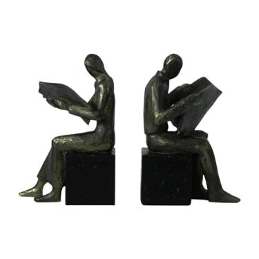 Imagem de Wswqop 2x Personagens de leitura Livros Ornamento Ornamento exclusivo Arte Figura Desktop Decoration Book Stopper Office Sculpture for Hotel