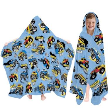 Imagem de Fiwbnasz Toalha de praia com capuz de caminhão para crianças, toalhas com capuz de monstro para crianças 76 x 127 cm, toalhas de praia infantis para piscina, viagens, natação, toalha de banho vestível