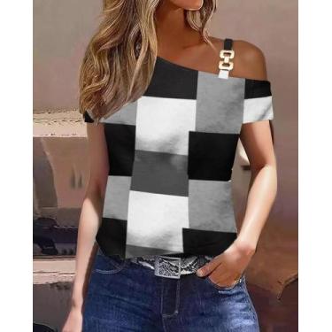 Imagem de Blusa Feminina Elegante com Decote V e Babados - Manga Curta - Casual 