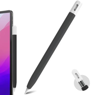 Imagem de BEAUDOM Capa de silicone compatível com Apple Pencil USB-C Capa protetora para pele, suporta fixação magnética (preto + branco)