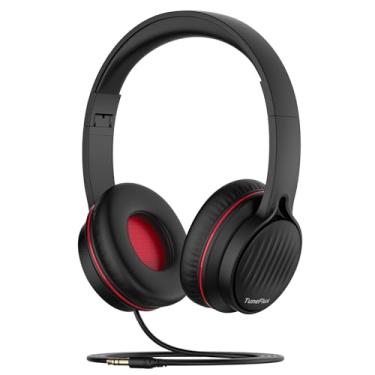 Imagem de TuneFlux Fones de ouvido infantis, fones de ouvido infantis com fio, volume limitado de 85 dB, design dobrável portátil, fones de ouvido infantis com som estéreo para escola/tablet/viagem - preto e