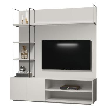 Imagem de Estante Home Theater Helsinque Univ 180 Cm Laca Cinza Claro Off White Brilhante