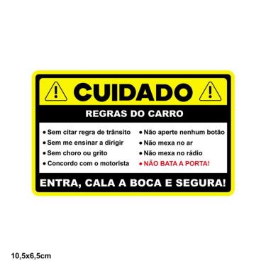 Imagem de Adesivo Decorativo Sem Resina 'Cuidado Regras Do Carro' Carro 10,5X6,5 Cm Preto