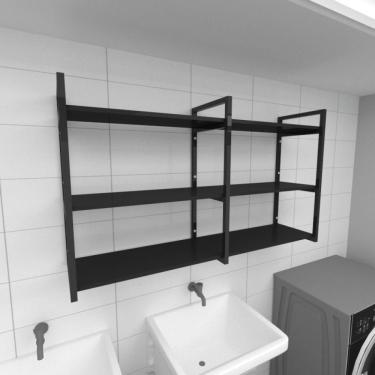 Imagem de Prateleira Industrial Lavanderia Preto Suporte Prateleira Industrial Suporte Prateleira Parede