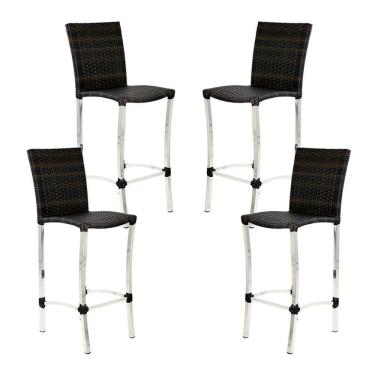 Imagem de 4 Banquetas Alta Cannes Em Alumínio Para Cozinha Bar Edícula Preto