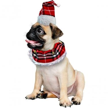 Imagem de Roupinha Natalina Cachorro Porte Médio Gorro E Gola Xadrez