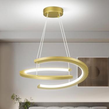 Imagem de BBLLWJ Lustre Moderno De Led Dourado 15,35 Pol., Pendente Regulável 6000 K, Luminárias Suspensas Para Sala Jantar, Cozinha, Ilha, Quarto, Estar, Hall Entrada, Escada