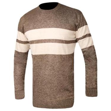 Imagem de Suéter Masculino Gola Redonda Poliamida Blusa Frio Listrado - Klizz, M