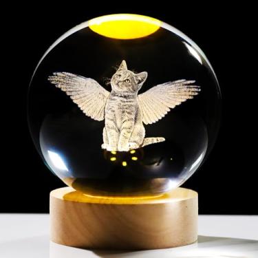 Imagem de Arikyrist Figuras De Bola Cristal Gato Anjo 3D, Presentes Com Base Led Para Mulheres, Sua Mãe No Aniversário, Itens Colecionáveis, Decoração Casa, Lâmpada Exclusiva Quarto