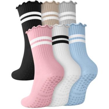 Imagem de Aoliks Meias Ruffle Pilates Grip Para Mulheres, Meias De Ioga Para Barre Hospital Sticky Gripper Slipper Socks