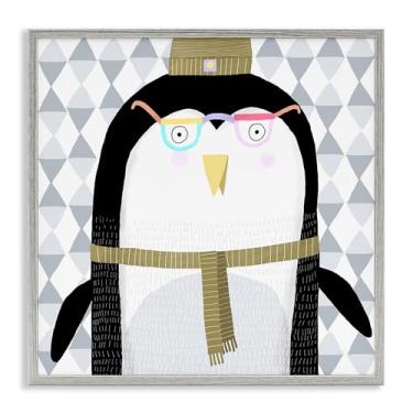 Imagem de Stupell Industries Pinguim em gorro cinza emoldurado Giclee Art Design por Carla Daly, 43 x 43