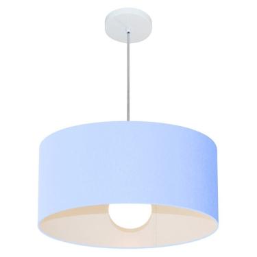 Imagem de Lustre Pendente Cilíndrico 4052 Cúpula em Tecido 50x21cm Azul Bebê - Bivolt