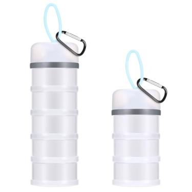 Imagem de Baderke 2 recipientes de proteína em pó com suporte de funis, 5 e 3 camadas de suplemento de pó empilhável para viagem, organizador de fórmulas, suporte de pó para viagem, treino, fitness (branco)