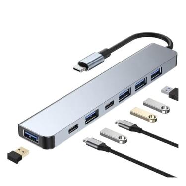 Imagem de Adaptador USB C multiportas, estação de ancoragem USB C 7 em 1 com porta de carregamento rápido, compatível com laptop, computador, tablet, teclado e mais