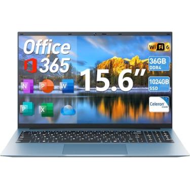 Imagem de Naclud Laptops de 15,6 polegadas, laptops Windows 11 com 36 GB de RAM, 128 GB EMMC + SSD de 1024 GB, Celeron N5095 Quad-Core, notebook portátil, 1 ano de escritório 365, bateria de 7000 mAh, WiFi 6,