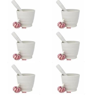 Imagem de Kit Pilão Com Socador Alho Plástico Resistente Branco GP2158 - GP6, 6 