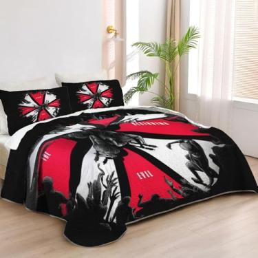 Imagem de Allenjoy Colchas King Size Zombies Jogo de cama de terror Survival Tecido lavável com 2 fronhas SC00188-007